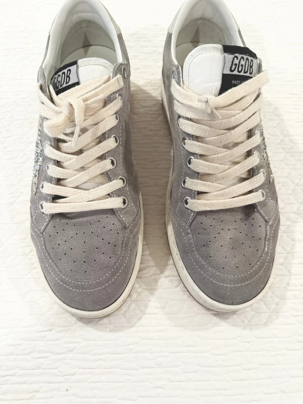 Golden Goose Ball Star Gray Suede with silver glitter star size 38